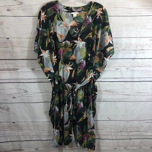 H&M Swim Cover Up Hawaiian Black Floral Print XL